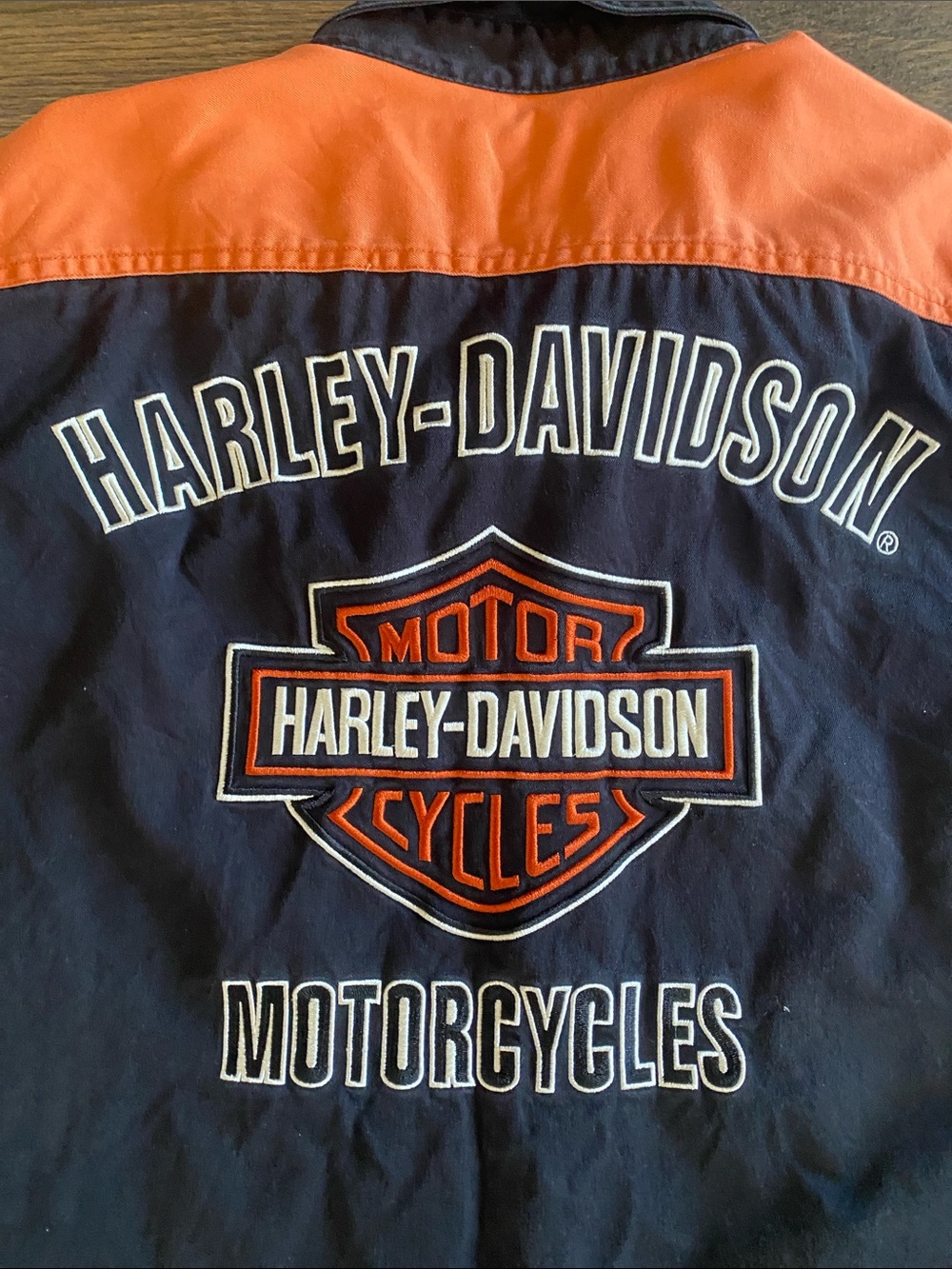 Harley-Davidson Black, Orange & White Men’s Sleeveless Button-Down Shirt - Picture 4 of 5